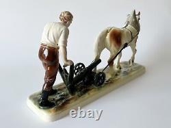Hertwig Katzhutte Plowman with Horse German Figurine 1940s Porcelain Statue