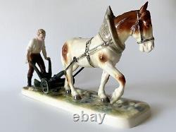 Hertwig Katzhutte Plowman with Horse German Figurine 1940s Porcelain Statue