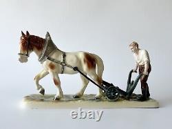 Hertwig Katzhutte Plowman with Horse German Figurine 1940s Porcelain Statue