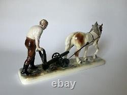 Hertwig Katzhutte Plowman with Horse German Figurine 1940s Porcelain Statue