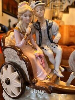 Horse Collectors Music Box Porcelain Victorian Couple Asian Horse Drawn Buggy