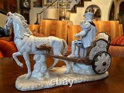 Horse Collectors Music Box Porcelain Victorian Couple Asian Horse Drawn Buggy