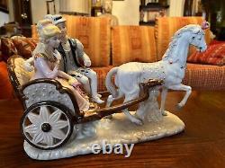 Horse Collectors Music Box Porcelain Victorian Couple Asian Horse Drawn Buggy