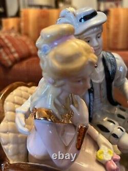 Horse Collectors Music Box Porcelain Victorian Couple Asian Horse Drawn Buggy