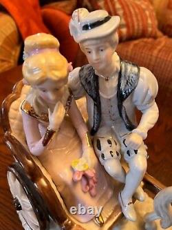 Horse Collectors Music Box Porcelain Victorian Couple Asian Horse Drawn Buggy