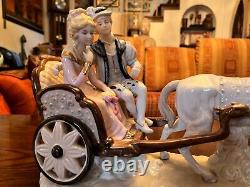 Horse Collectors Music Box Porcelain Victorian Couple Asian Horse Drawn Buggy