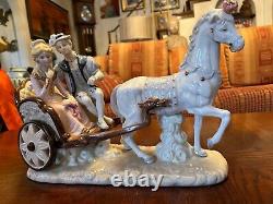 Horse Collectors Music Box Porcelain Victorian Couple Asian Horse Drawn Buggy