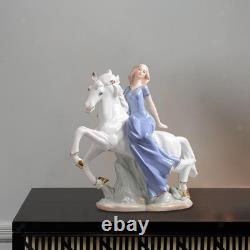 Horse Riding Girl Statue Porcelain Figurine Decorative Gift Artwork Sculpture