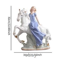 Horse Riding Girl Statue Porcelain Figurine Decorative Gift Artwork Sculpture
