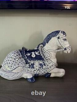 Horse Trinket Box with Lid Blue and white Italian Porcelain Statue Vintage Decor