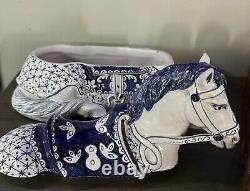 Horse Trinket Box with Lid Blue and white Italian Porcelain Statue Vintage Decor