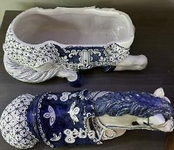 Horse Trinket Box with Lid Blue and white Italian Porcelain Statue Vintage Decor