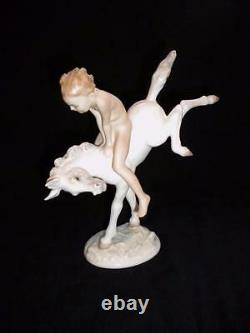 Hutschenreuther Porcelain Colored Version Figurine Nude on Horse Karl Tutter