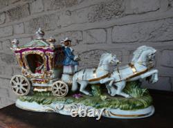 ITalian PACELLI marked porcelain coach princess horses statue group