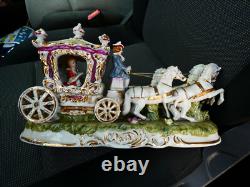 ITalian PACELLI marked porcelain coach princess horses statue group