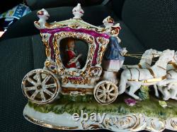 ITalian PACELLI marked porcelain coach princess horses statue group