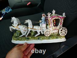 ITalian PACELLI marked porcelain coach princess horses statue group