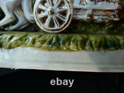 ITalian PACELLI marked porcelain coach princess horses statue group