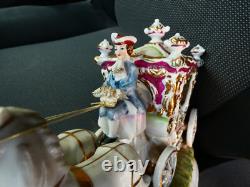 ITalian PACELLI marked porcelain coach princess horses statue group