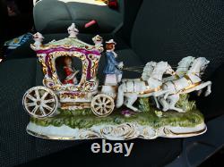 ITalian PACELLI marked porcelain coach princess horses statue group
