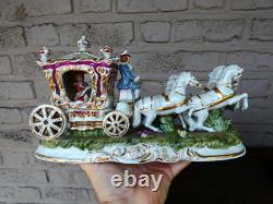 ITalian PACELLI marked porcelain coach princess horses statue group