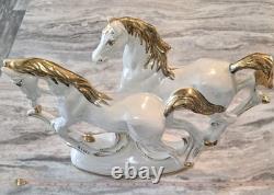 Italian#231 Mid-Century 2 white horses galloping or Capodimonte great condition