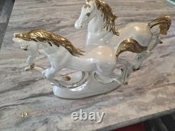 Italian#231 Mid-Century 2 white horses galloping or Capodimonte great condition