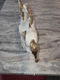 Italian#231 Mid-Century 2 white horses galloping or Capodimonte great condition