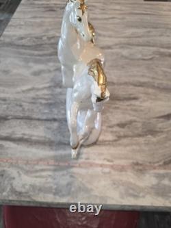 Italian#231 Mid-Century 2 white horses galloping or Capodimonte great condition