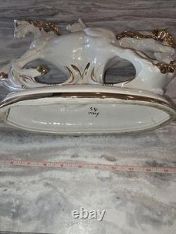 Italian#231 Mid-Century 2 white horses galloping or Capodimonte great condition