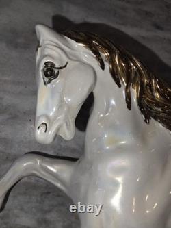 Italian#231 Mid-Century 2 white horses galloping or Capodimonte great condition
