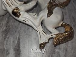 Italian#231 Mid-Century 2 white horses galloping or Capodimonte great condition