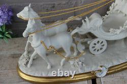 Italian Capodimonte Villari marked porcelain bisque coach carriage horses