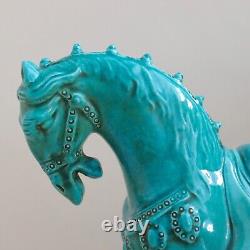 Italian Pottery Blue Chinese Tang Horse Figurine MCM Ugo Zaccagnini Sculpture