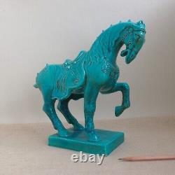 Italian Pottery Blue Chinese Tang Horse Figurine MCM Ugo Zaccagnini Sculpture