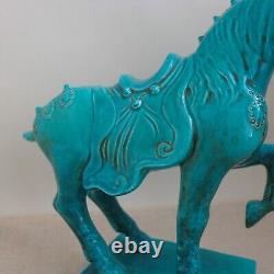 Italian Pottery Blue Chinese Tang Horse Figurine MCM Ugo Zaccagnini Sculpture