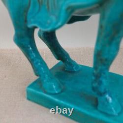 Italian Pottery Blue Chinese Tang Horse Figurine MCM Ugo Zaccagnini Sculpture