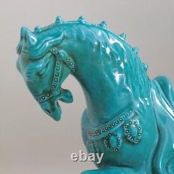 Italian Pottery Blue Chinese Tang Horse Figurine MCM Ugo Zaccagnini Sculpture