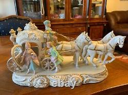 Japan Bisque porcelain Romantic group Figurine coach Princess Carriage Horses 19