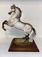 Kaiser Porcelain Maestoso Bisque Rearing Stallion Horse Figurine On Wooden Base