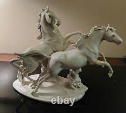 Karl Ens Porcelain Galloping Horses Germany Big Figurine Orig. 12 x 9.5 VTG