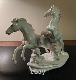 Karl Ens Porcelain Galloping Horses Germany Big Figurine Orig. 12 x 9.5 VTG