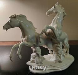 Karl Ens Porcelain Galloping Horses Germany Big Figurine Orig. 12 x 9.5 VTG