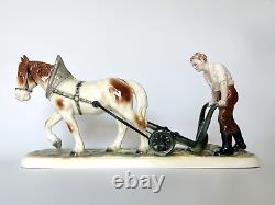 Katzhutte Hertwig Art Deco porcelain figurine 30s Plowman with Horse