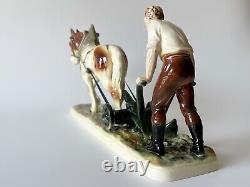 Katzhutte Hertwig Art Deco porcelain figurine 30s Plowman with Horse