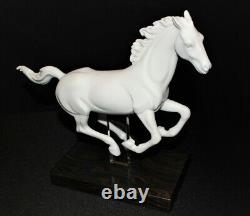 LLadro Gallop I Horse White Matte Finish Sculpture Figurine on Wood Base