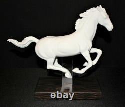 LLadro Gallop I Horse White Matte Finish Sculpture Figurine on Wood Base