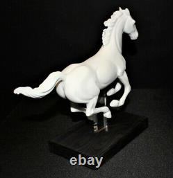 LLadro Gallop I Horse White Matte Finish Sculpture Figurine on Wood Base