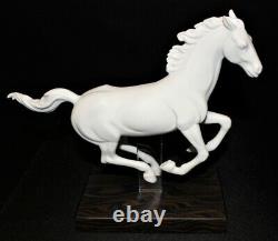 LLadro Gallop I Horse White Matte Finish Sculpture Figurine on Wood Base
