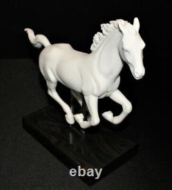 LLadro Gallop I Horse White Matte Finish Sculpture Figurine on Wood Base